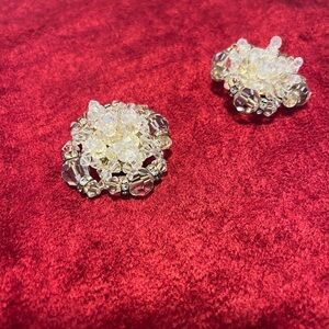 Swarovski vintage clip on high end earrings clear and gold; unsure of designer